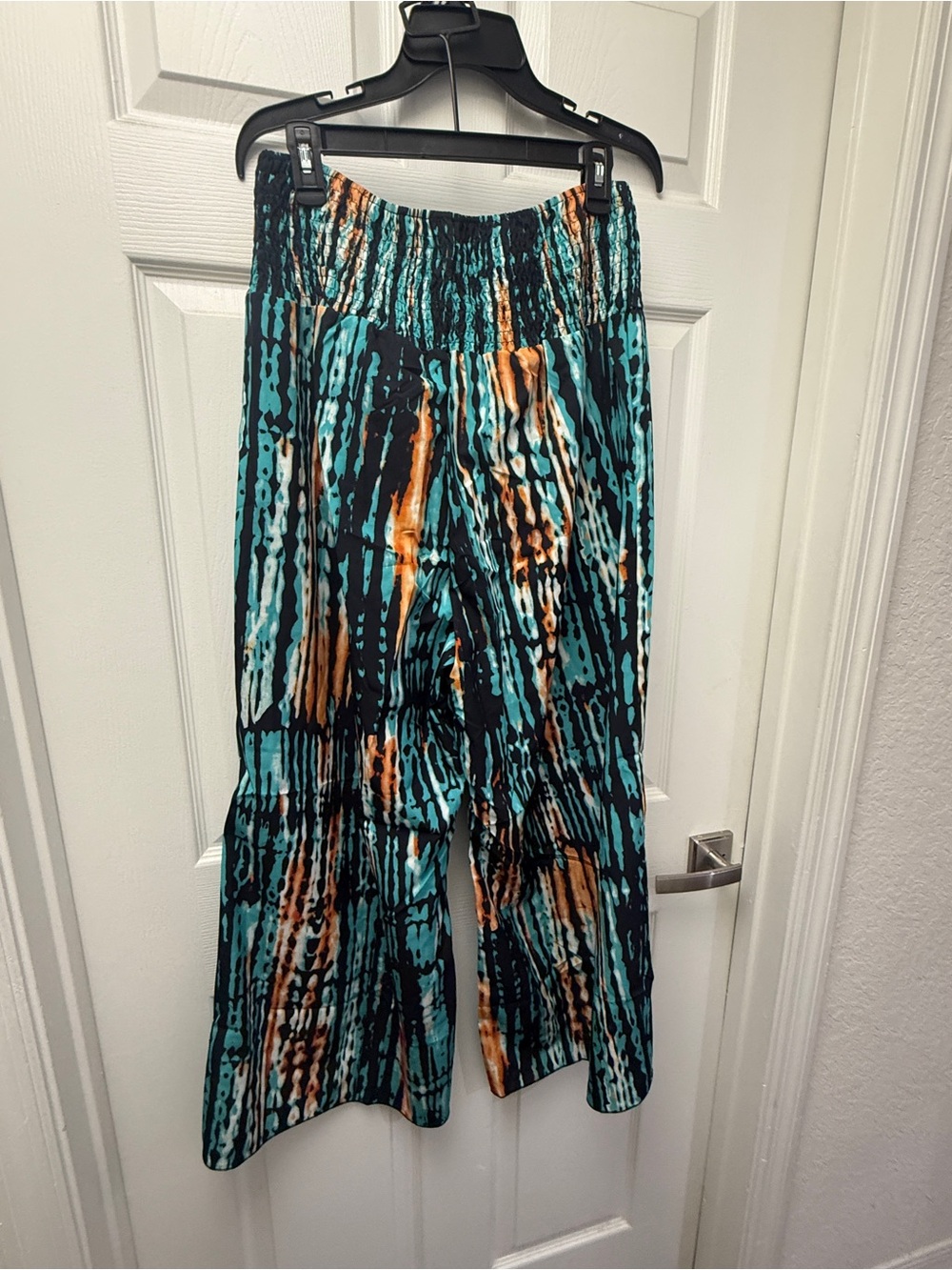 Printed Wide-Leg Women's Pants in Teal & Orange
